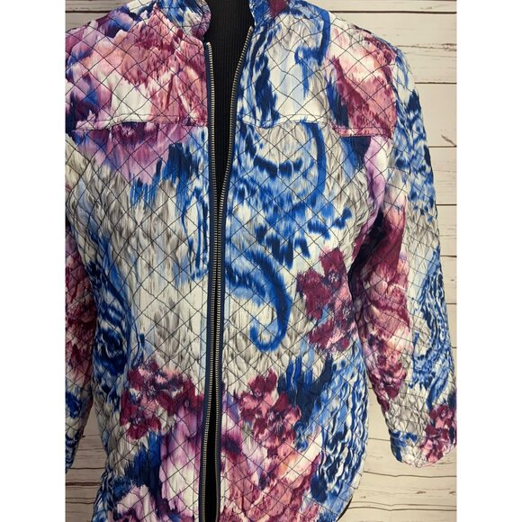Alfred Dunner Women's Multicolor Floral‎ Zippered Jacket Purple Blue 10P - Picture 4 of 5